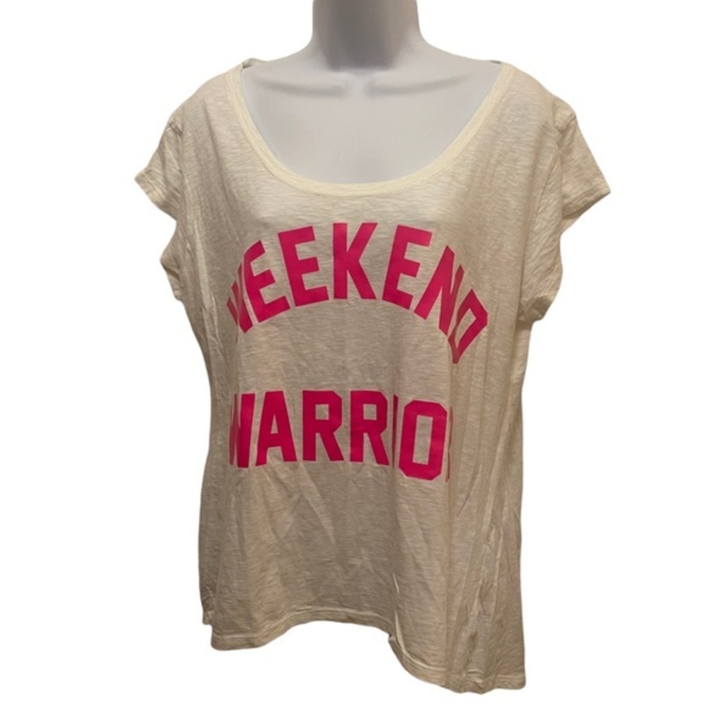 Yours To Keep Top Weekend Warrior White with Pink Letters Size L NWOT